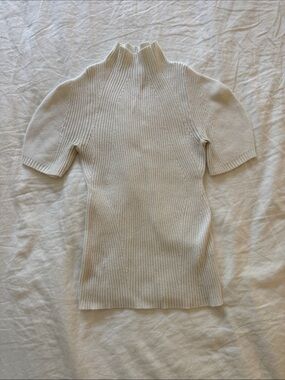 Maeve Cream Ribbed Short-Sleeve Mock Neck Sweater